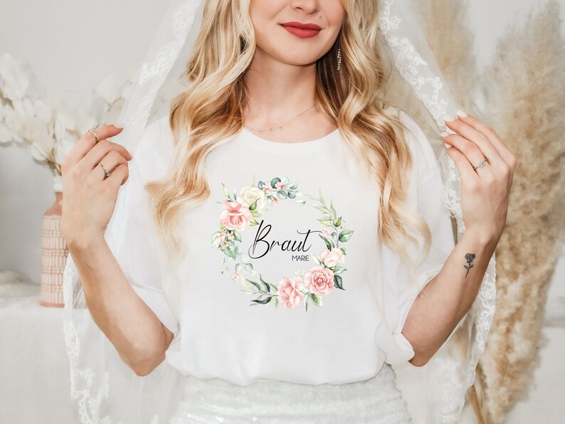 Angenster Jga, maglietta da donna Team Bride, maglietta con fascia per braccialetti, occhiali a forma di cuore, maglietta da sposa per matrimonio (bianco UK, S