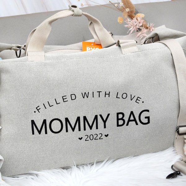 Family Mommy Bag, Mama Tasche, Kliniktasche, Geschenk zur Geburt, Travel Bag, Umhängetasche mit Namen und Geburtsjahren personalisiert, Baby