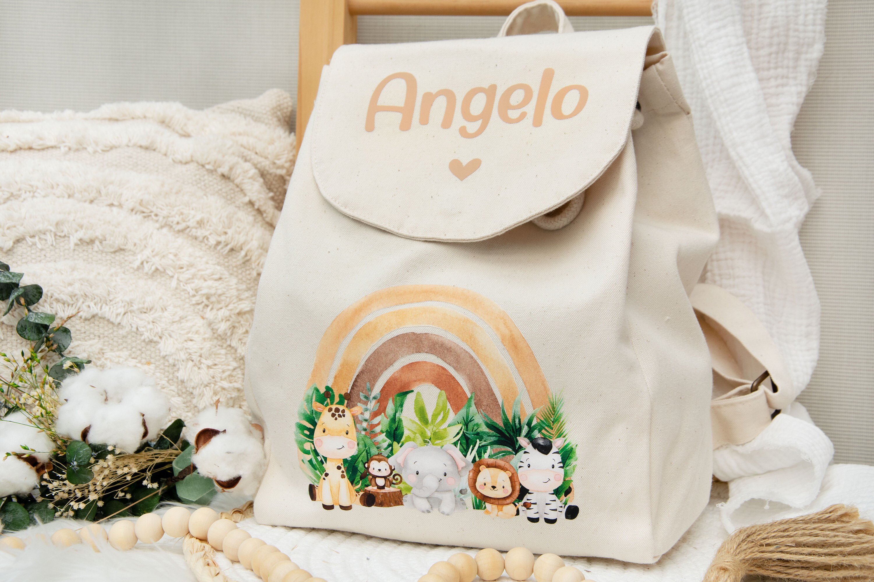 Zaino per l'asilo, borsa personalizzata con nome, regalo per bambini, regalo di Natale con animali da safari, asilo, zaino personalizzato per bambini - Italia