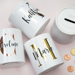 Spaarpot gepersonaliseerd met initiaal en naam, cadeau voor geboorte, spaarpot met naam, kerstcadeau voor vrouwen
