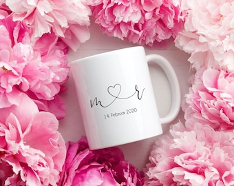 Wedding mug with initials, wedding gift, tea cup, ceramic mug, enamel mug, wedding date, gift for the bride and groom, engagement