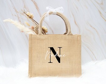 Bolsa de yute con nombre e inicial, bolsa para mamá, idea de regalo, bolsa de yute personalizada, bolsa de regalo, regalo de Navidad, cumpleaños
