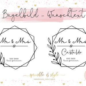 Könnte beinhalten: Zwei geometrische Rahmen in Schwarzweiß mit floralen Akzenten. Die Rahmen sind für eine Hochzeit oder ein Jubiläum und enthalten den Text "Mr & Mrs" und "EST 2022 love forever".