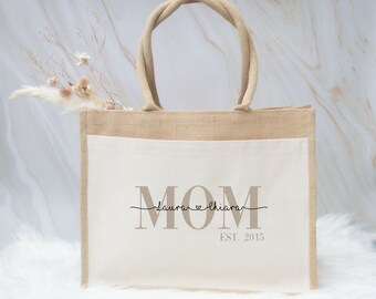 Mom Grandma est Jute Bag, Mommy Bag, Personalized Jute Bag, Gift Bag, Christmas Gift Mom, Jute Shopper with Name