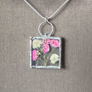 Pink & White Pressed Floral Necklace