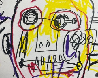 ジャン＝ミシェル・バスキアの抽象的な頭部の絵、オリジナルのミクスト