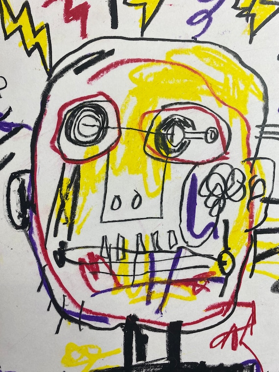 ジャン＝ミシェル・バスキアの抽象的な頭部の絵、オリジナルのミクスト