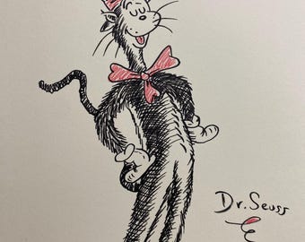 Dibujo encontrado en una finca, original, pintura, arte, obra de arte, gato con sombrero, huevos verdes con jamón, Dr. Geisel, zorro rojo