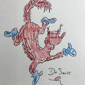 Nachlass gefunden Zeichnung, Original, Malerei, Kunst, Kunstwerk, Katze mit Hut, Grüne Eier und Schinken, Dr., Geisel, Rotfuchs