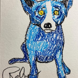 Blå hund, original, återfunnen teckning, målning, konst, konstverk,