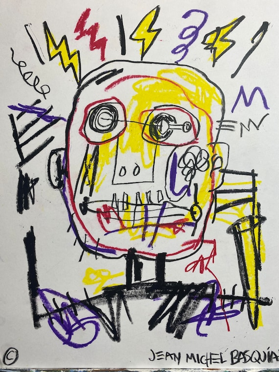 ジャン＝ミシェル・バスキアの抽象的な頭部の絵、オリジナルのミクスト