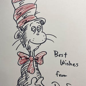 Nachlass gefunden Zeichnung, Original, Malerei, Kunst, Kunstwerk, Katze mit Hut, Grüne Eier und Schinken, Dr., Geisel, Rotfuchs