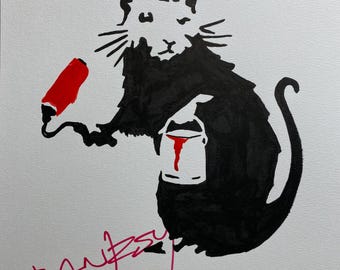 BANKSY, dibujo original, pintura, arte, obra de arte, grafiti, calle, urbano, plantilla, estilo Basquiat.