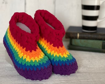 Rainbow Pride Cozy Crochet Chenille Slippers, Thick and Warm, Super Soft and Comfy, Perfect Gift Idea!