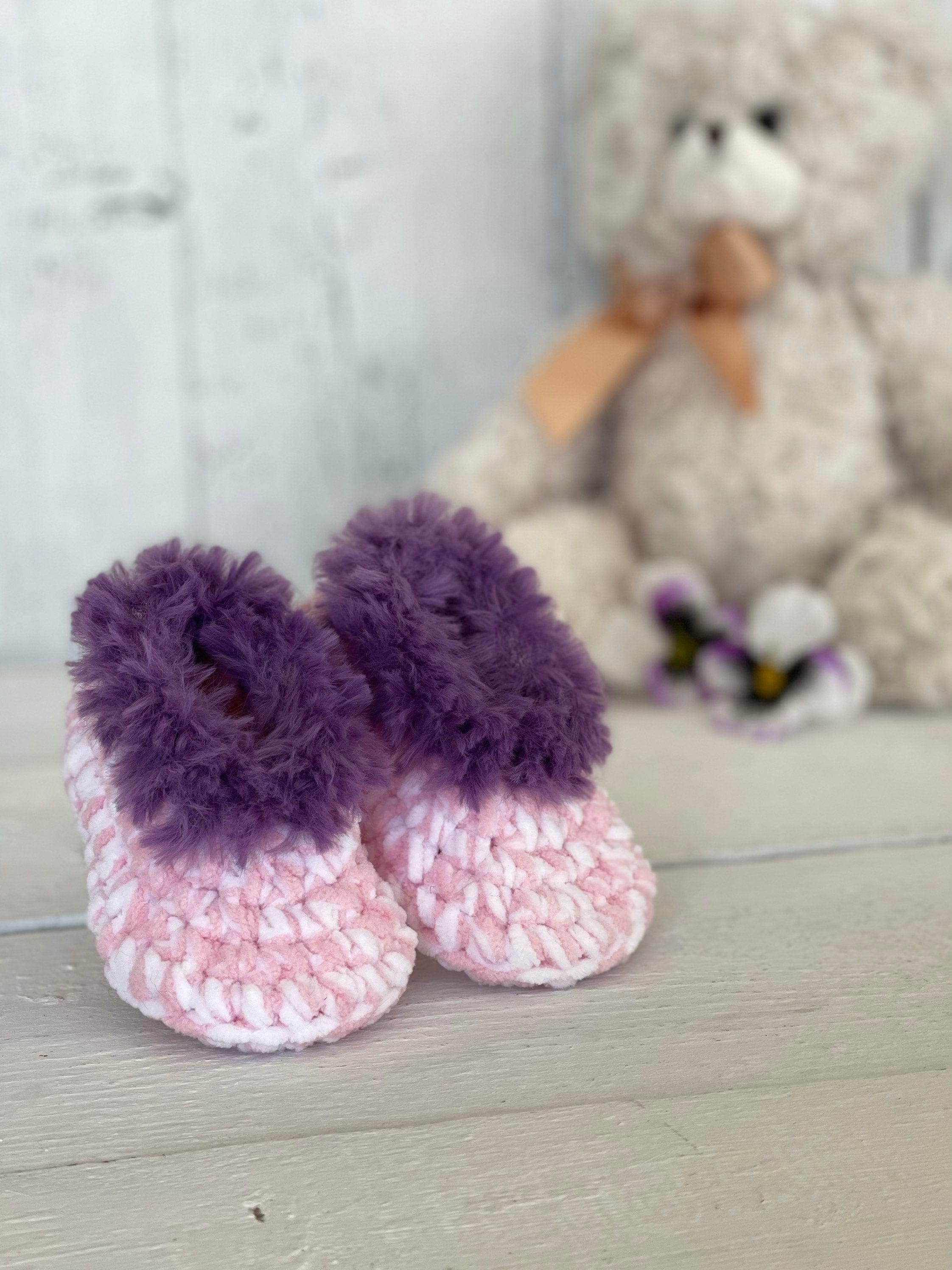 Cozy Crochet Baby Booties Chenille Slippers Infant Size 34 Etsy
