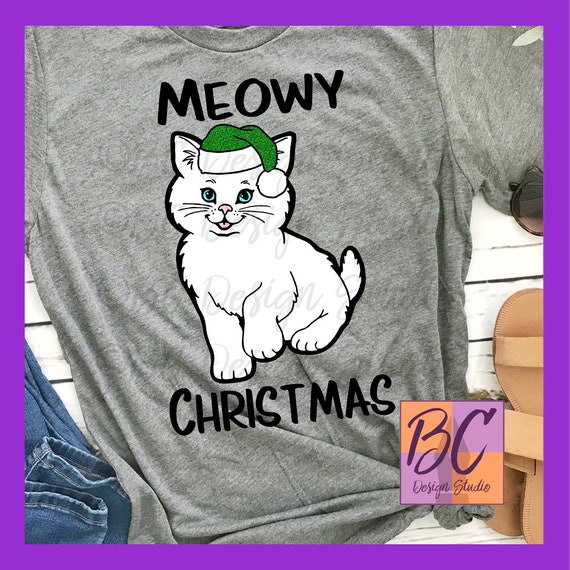 Meowy Christmas svg, jpg, png, clip art, Cat Christmas svg, Christmas Cat Shirt, Iron-On, BCDSPurpleO, Vinyl Transfer