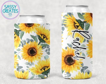 Sunflower Can Cooler - Personalized Floral Bachelorette and Bridal Shower Favor - Flower Skinny Seltzer and Beer Cozie - Custom Party Decor