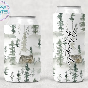 Cabin in the Woods Can Cooler, Forest Slim Beer, Mountains Personalized Drink Hugger, Nature, Country Neoprene, Custom Bachelor Party Favor