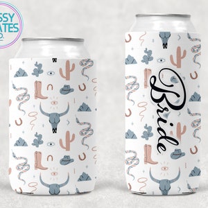 Cowgirl Personalized Can Cooler - Western Bachelorette Party Favor, Nashville Girls Weekend, Southwest Skull Cosie, Boot and Hat Event Decor