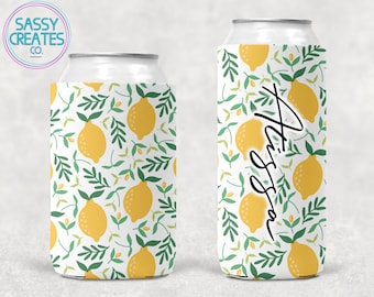 Lemon Can Cooler - Personalized Lemonade Coolie, Main Squeeze Drink Holder. Custom California Bachelorette Party Favor, Citrus Cozy Gift.