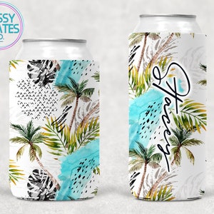 Palm Tree Can Cosie, Hawaiian Beach Slim Drink Holder, Custom Vacation Beer Hugger, Personalized Seltzer Party Favor, Bachelorette Gift