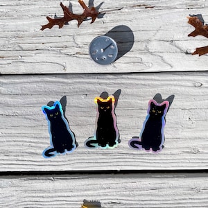 Black Cat Holographic Waterproof Sticker | Cat Sticker | Weatherproof | Fun | Spooky | Kitty Sticker | Shiny Sticker