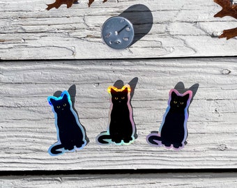 Black Cat Holographic Waterproof Sticker | Cat Sticker | Weatherproof | Fun | Spooky | Kitty Sticker | Shiny Sticker