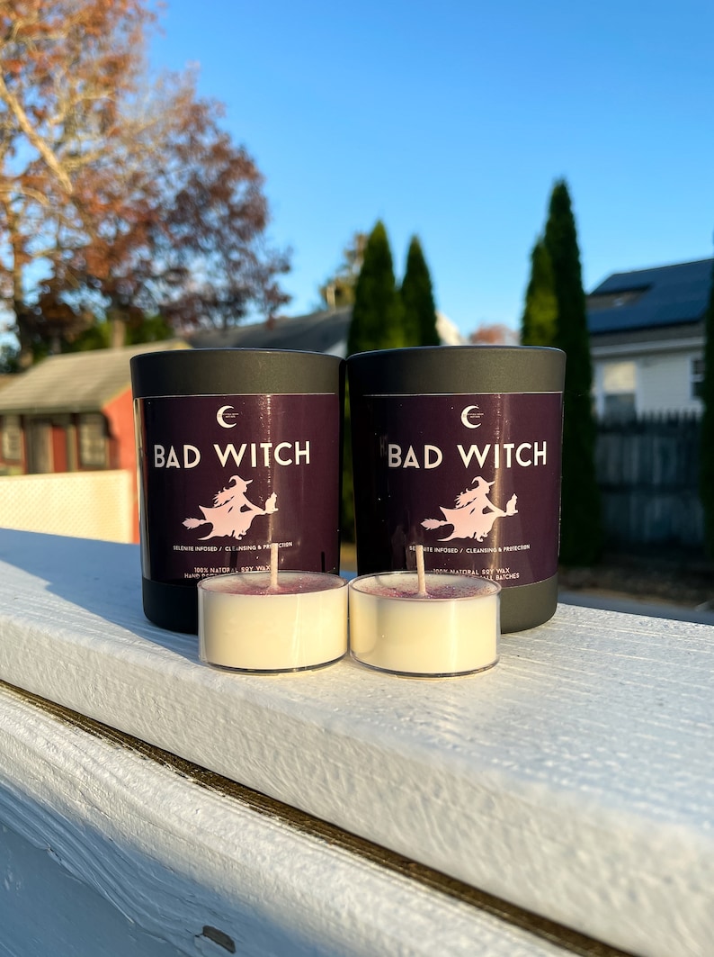 Witchy Candles Ritual Candles Earthy Candles Bad Witch Black Jar Candle Selenite Spell Candles Patchouli Soy Wax Candles