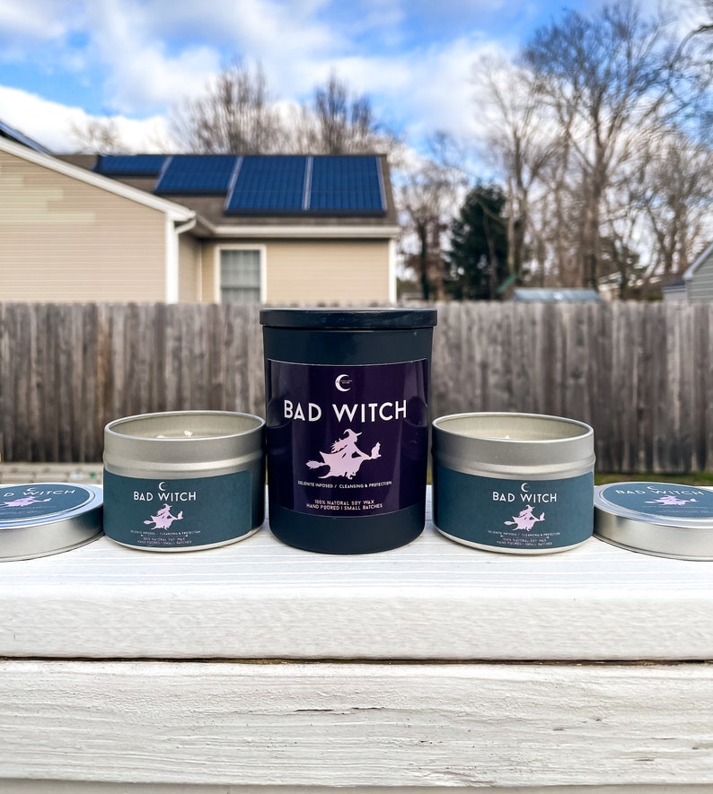 Witchy Candles Ritual Candles Earthy Candles Bad Witch Black Jar Candle Selenite Spell Candles Patchouli Soy Wax Candles