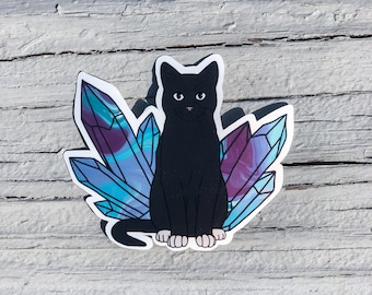 Cat with Colorful Crystals Vinyl Weatherproof Sticker Decal for Hydroflask, Journals, Laptops, Water Bottles, Bullet Journal