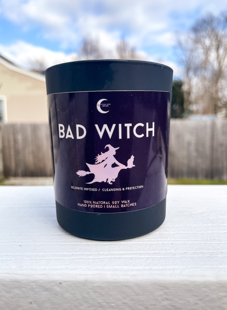 Witchy Candles Ritual Candles Earthy Candles Bad Witch Black Jar Candle Selenite Spell Candles Patchouli Soy Wax Candles