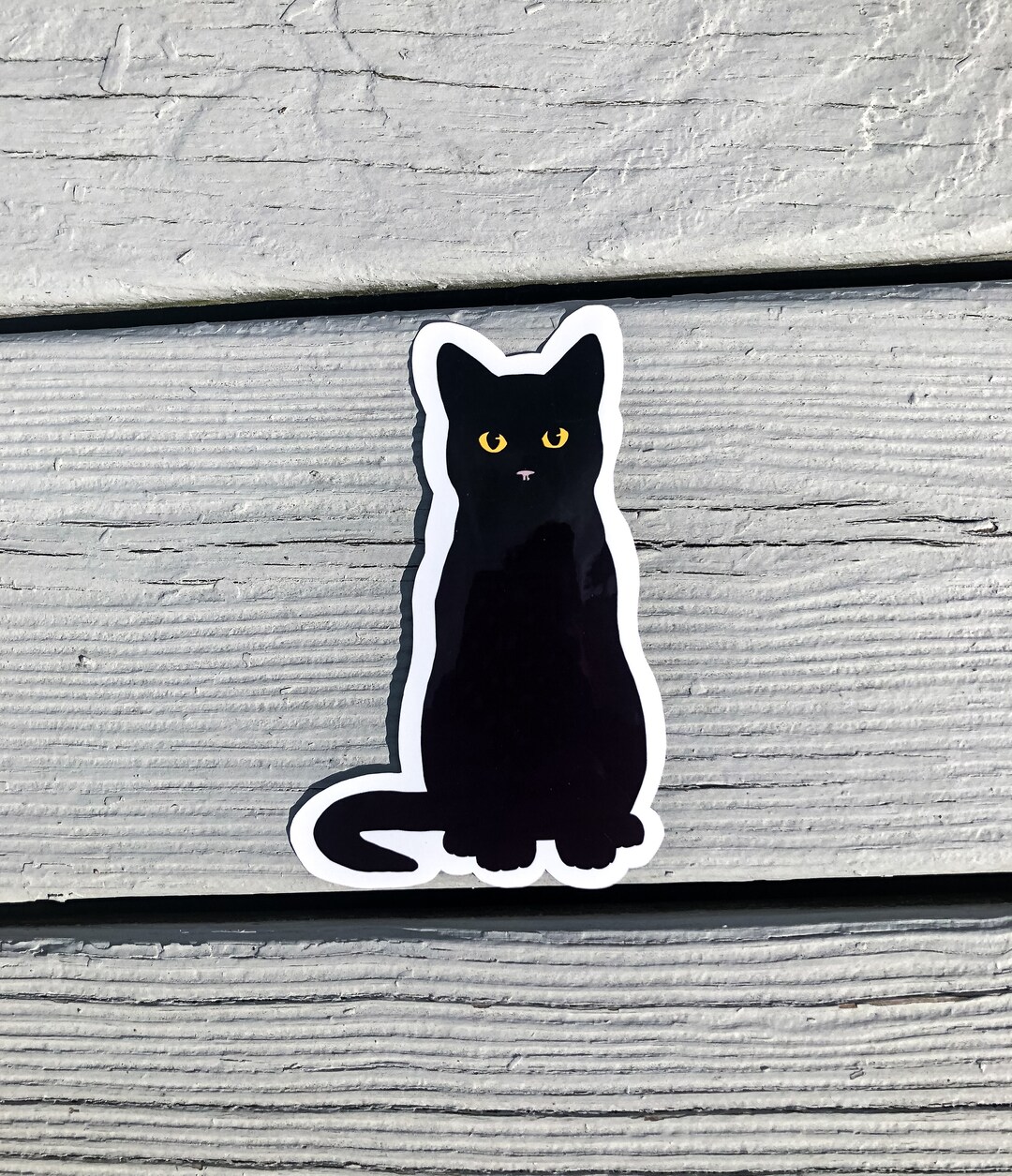 Matte Waterproof Black Cat Yellow Eyes Vinyl Sticker Decal Extra Thick ...