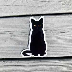 Matte Waterproof Black Cat Yellow Eyes Vinyl Sticker Decal Extra Thick, Book of Shadows, Water Bottle, Bullet Journal, Laptop Decal image 1