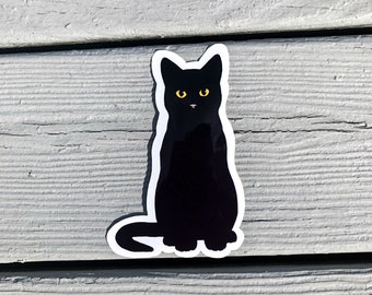 Matte Waterproof Black Cat Yellow Eyes Vinyl Sticker Decal Extra Thick, Book of Shadows, Water Bottle, Bullet Journal, Laptop Decal