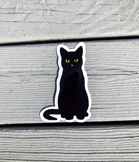 Matte Waterproof Black Cat Yellow Eyes Vinyl Sticker Decal Extra Thick, Book of Shadows, Water Bottle, Bullet Journal, Laptop Decal