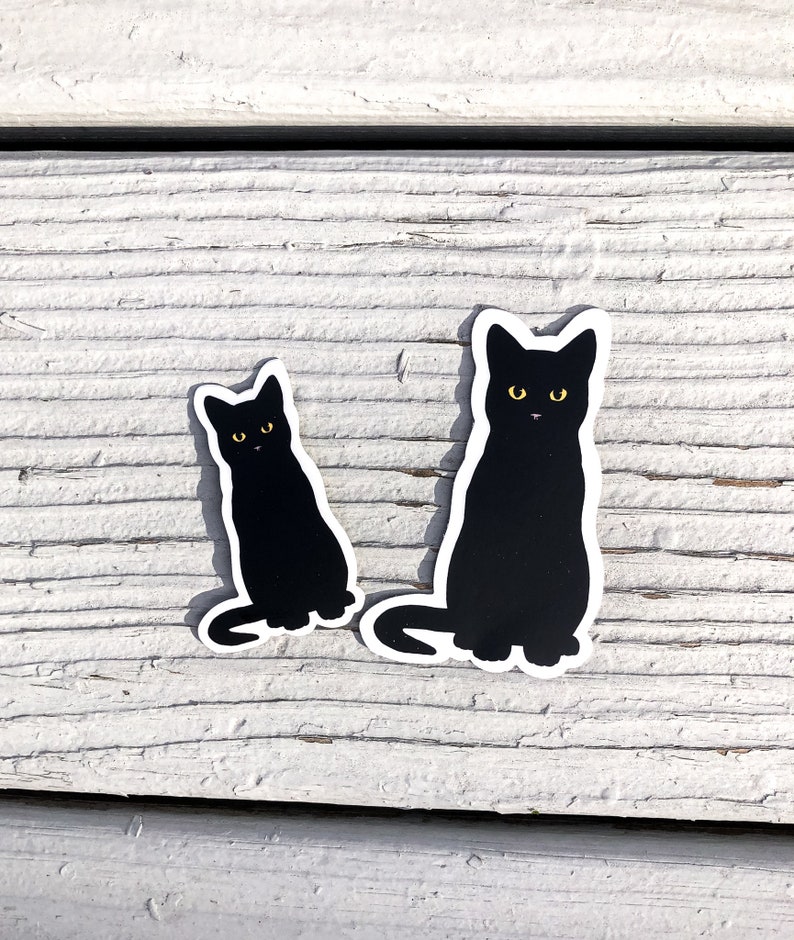 Matte Waterproof Black Cat Yellow Eyes Vinyl Sticker Decal Extra Thick, Book of Shadows, Water Bottle, Bullet Journal, Laptop Decal image 2