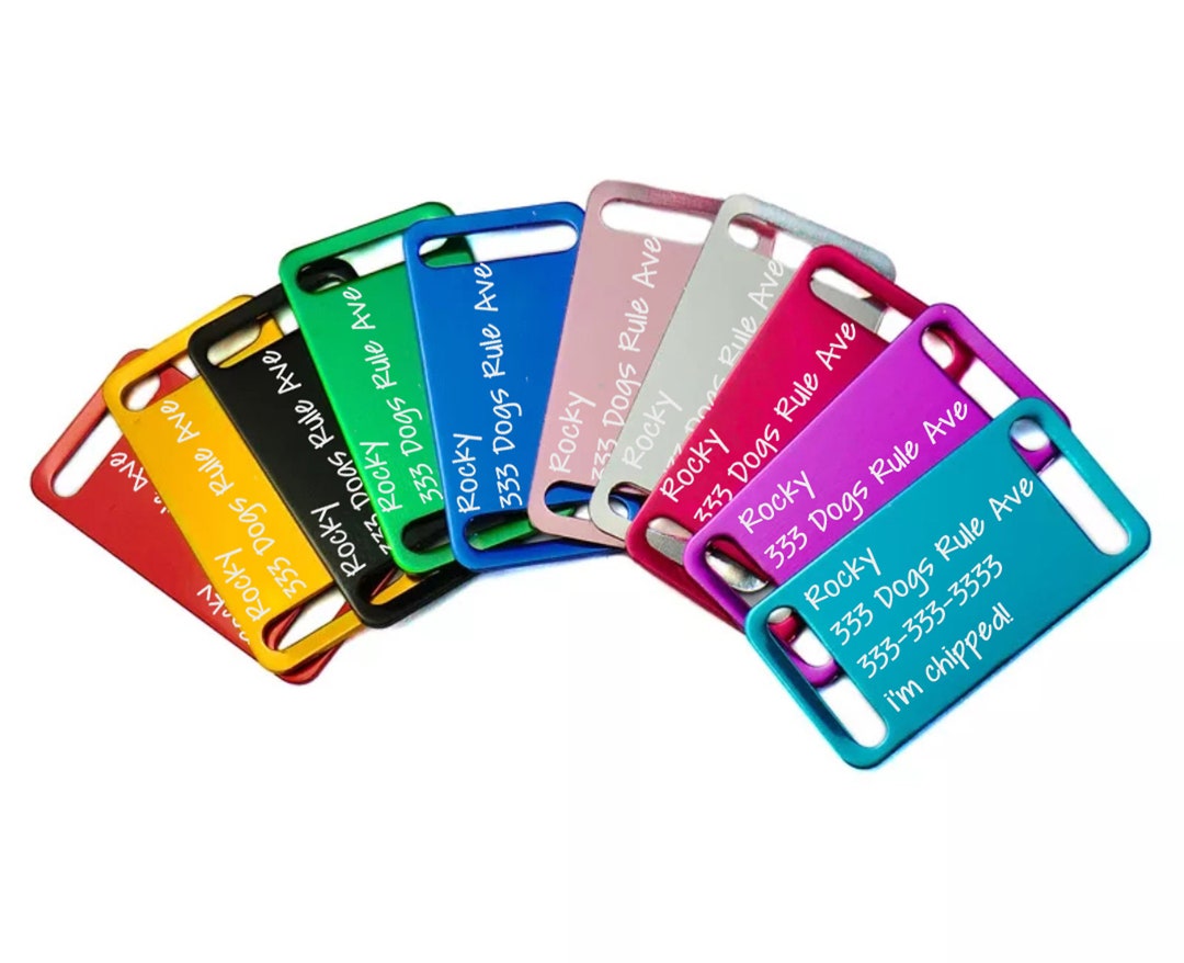 Engraved Slide on Dog ID Tag Steel Pet ID Tags, Personalized Slide on Pet ID Tag Dog Collars