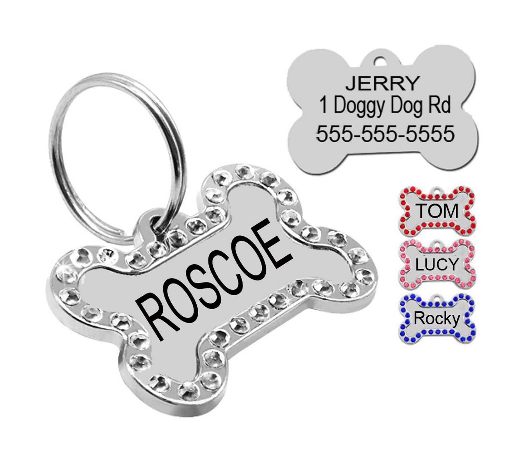 Engraved Custom Bling Dog Tag Rhinestone Dog Tag Dog Bone Etsy