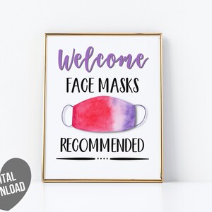 Face Mask Sign PRINTABLE Wear a Mask Sign Mask Recommended Sign Etsy