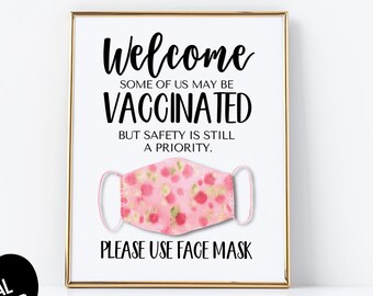 Face Mask Sign, Vaccine Sign, PRINTABLE Wear a Mask Sign, Mask Required, Instant Download
