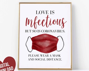 Covid Wedding Sign, Wedding Mask Sign, Social Distance Printable, Mask Sign Printable, Love is Infectious