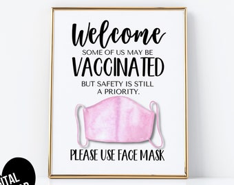 Face Mask Sign, Vaccine Sign, PRINTABLE Wear a Mask Sign, Mask Required, Instant Download