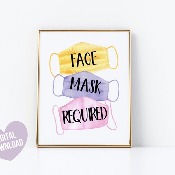 Mask Required Sign, Please Wear a Mask Sign, Social Distance Sign, Face Mask Sign Instant Download