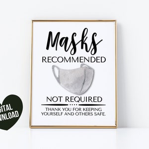 Face Mask Sign PRINTABLE Wear a Mask Sign Face Mask Recommended Sign