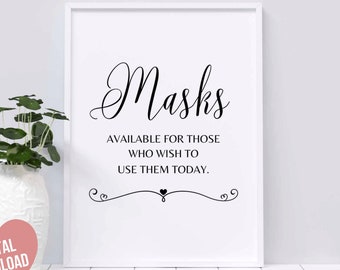 Wedding Covid Sign, Printable Covid Wedding Face Mask sign, Masks Available for those that Wish to Use them, Favors Masks Table Sign