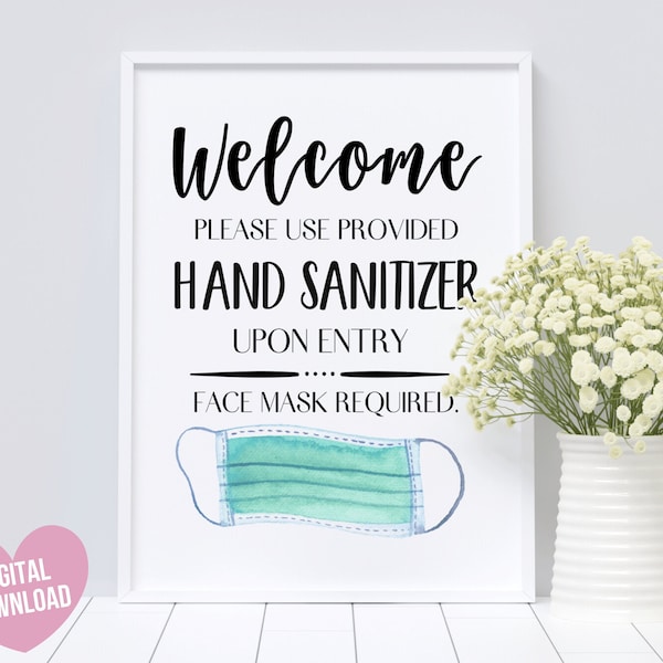 Face Mask Sign, Social Distance Sign, Printable Please Sanitize Sign, Hand Sanitizer Sign