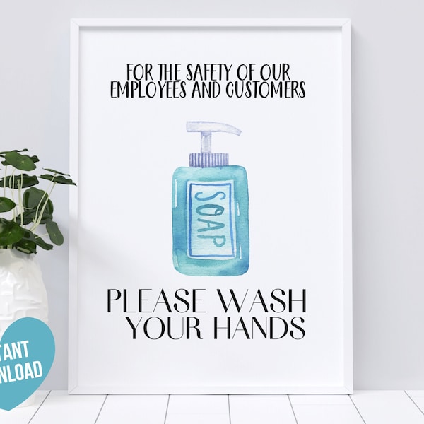 Wash Your Hands Printable Sign For Business, Covid Safety Signs for Instant Download