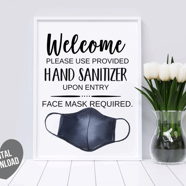 Mask Required Sign, Printable Wear a Mask Sign, Please Use Hand Sanitizer, Instant Download