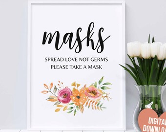 Covid Wedding Sign, Wedding Mask Sign, Social Distance Printable, Mask Sign Printable, Instant Download