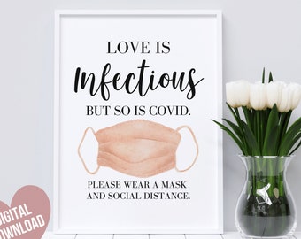 Covid Wedding Sign, Social Distance Wedding Sign, Wedding Mask Sign Printable, Love is Infectious